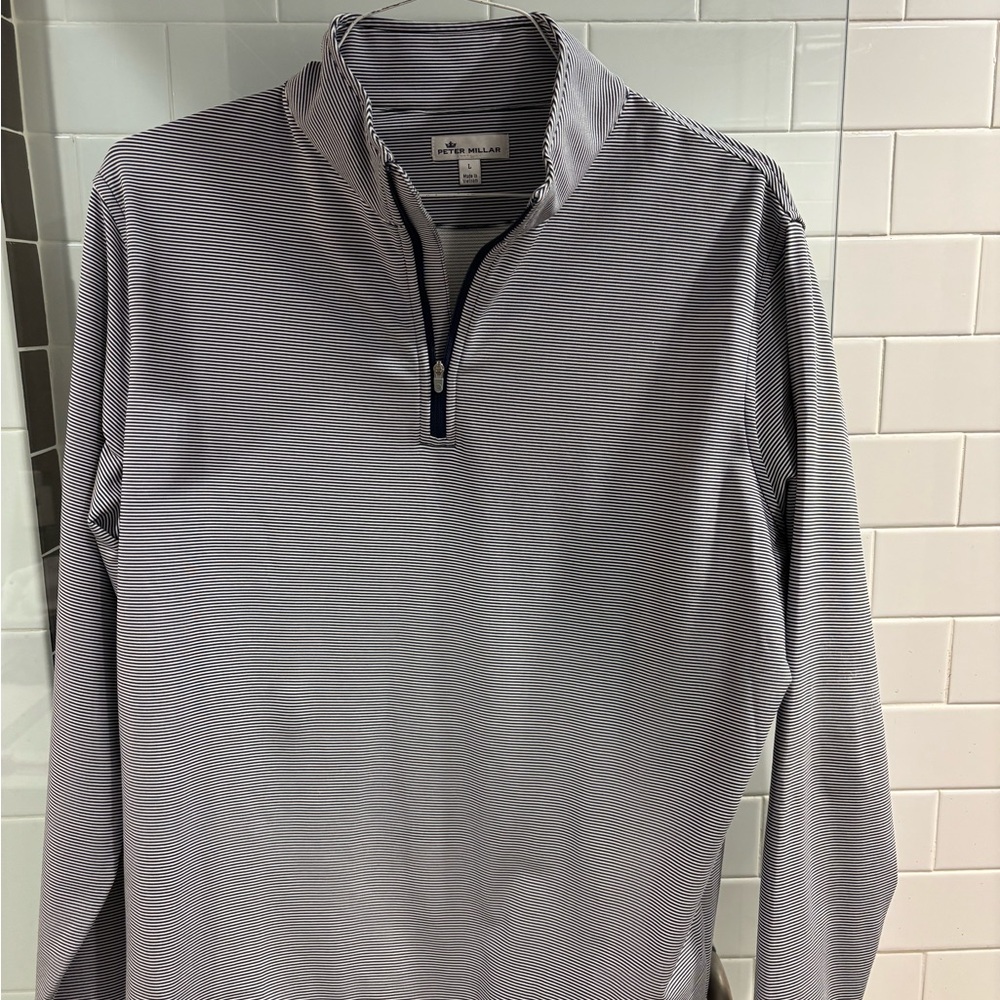 Peter Millar Navy and White Striped - Quarter zip